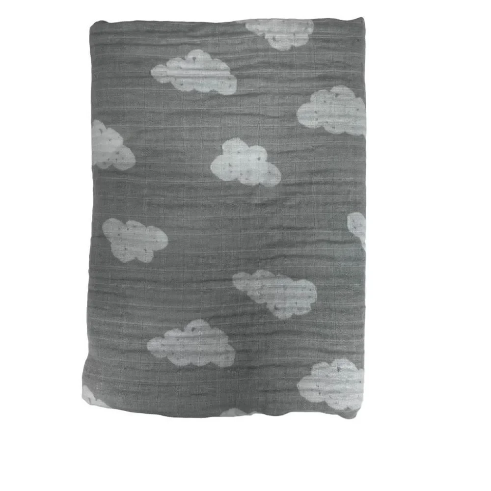 Cloud Island Baby Blanket Grey White Cloud Print Lightweight Cotton